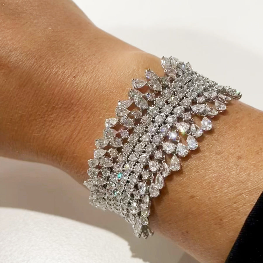 Unique Diamond and Sapphires Bracelet 14K White Gold 001145